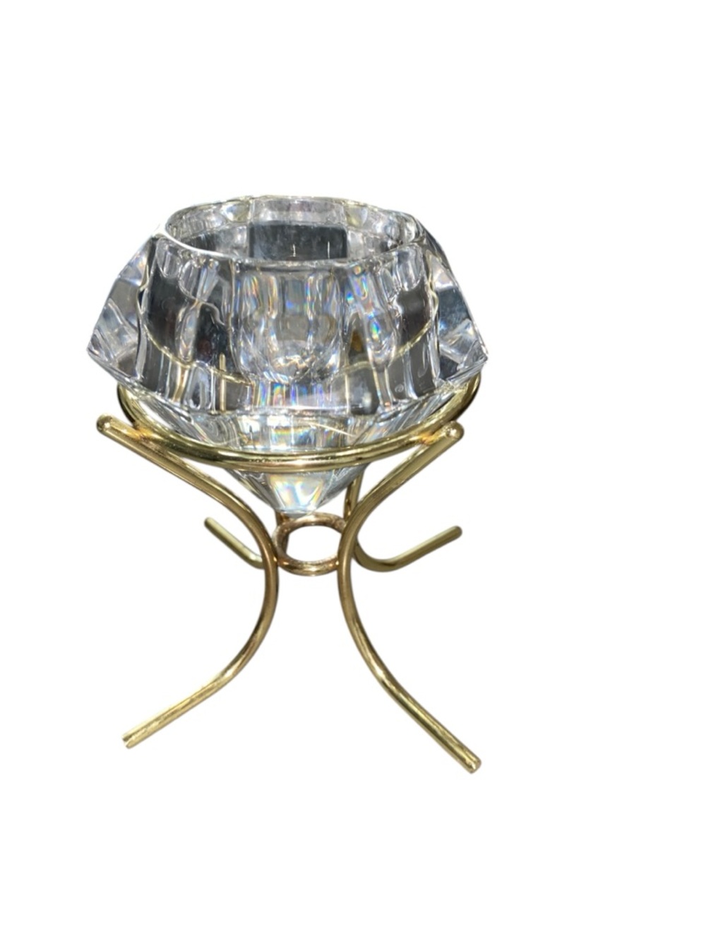 Vintage Y2k Partylite crystal Diamond solitaire candle holder gold Glam Bridal